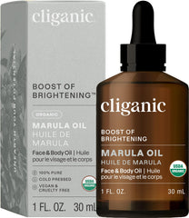 Cliganic Aceite de Marula, frasco con gotero, hidratación rápida para piel y cabello.