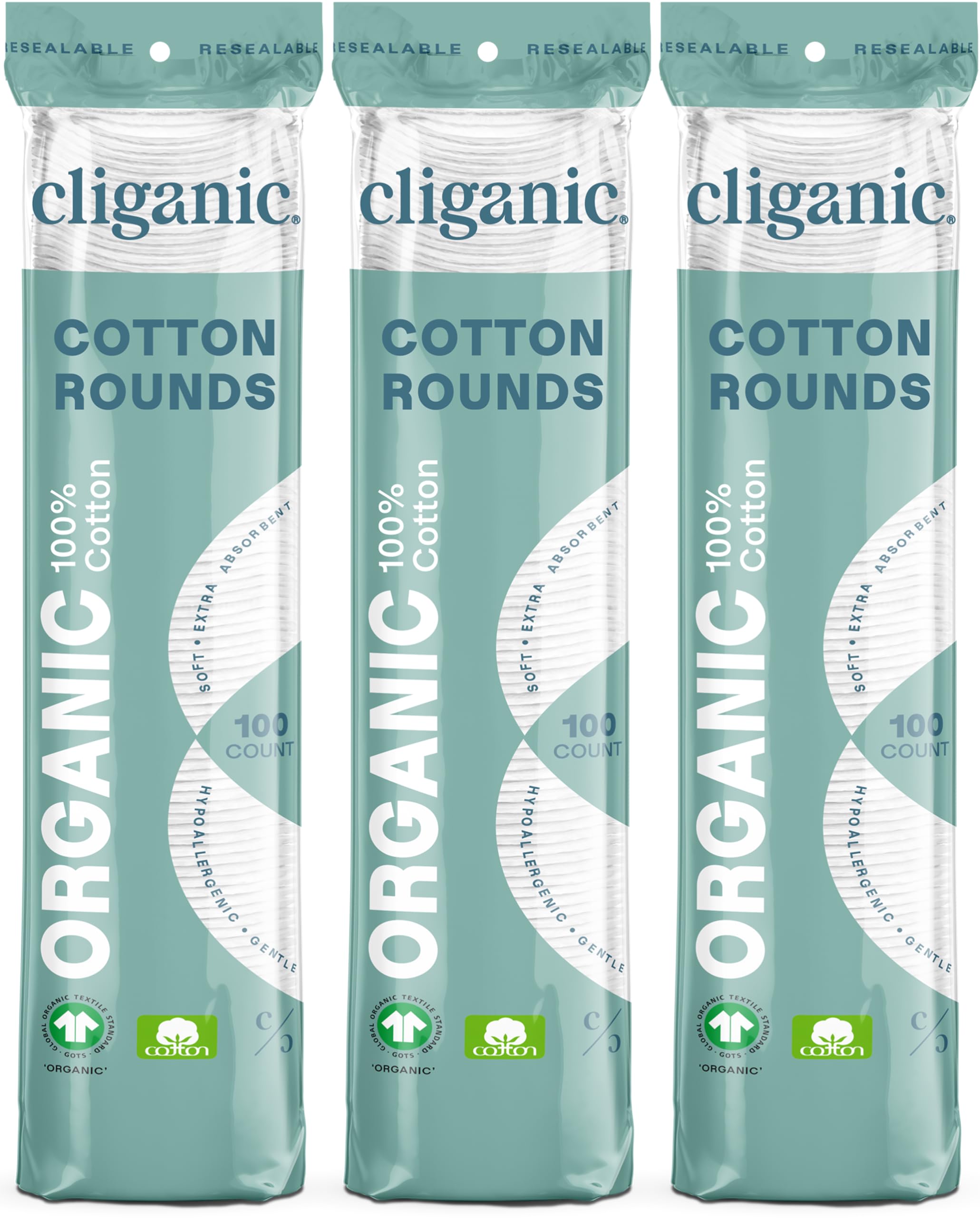 Cliganic Organic Cotton Rounds packaging varies for eco-friendly makeup removal.