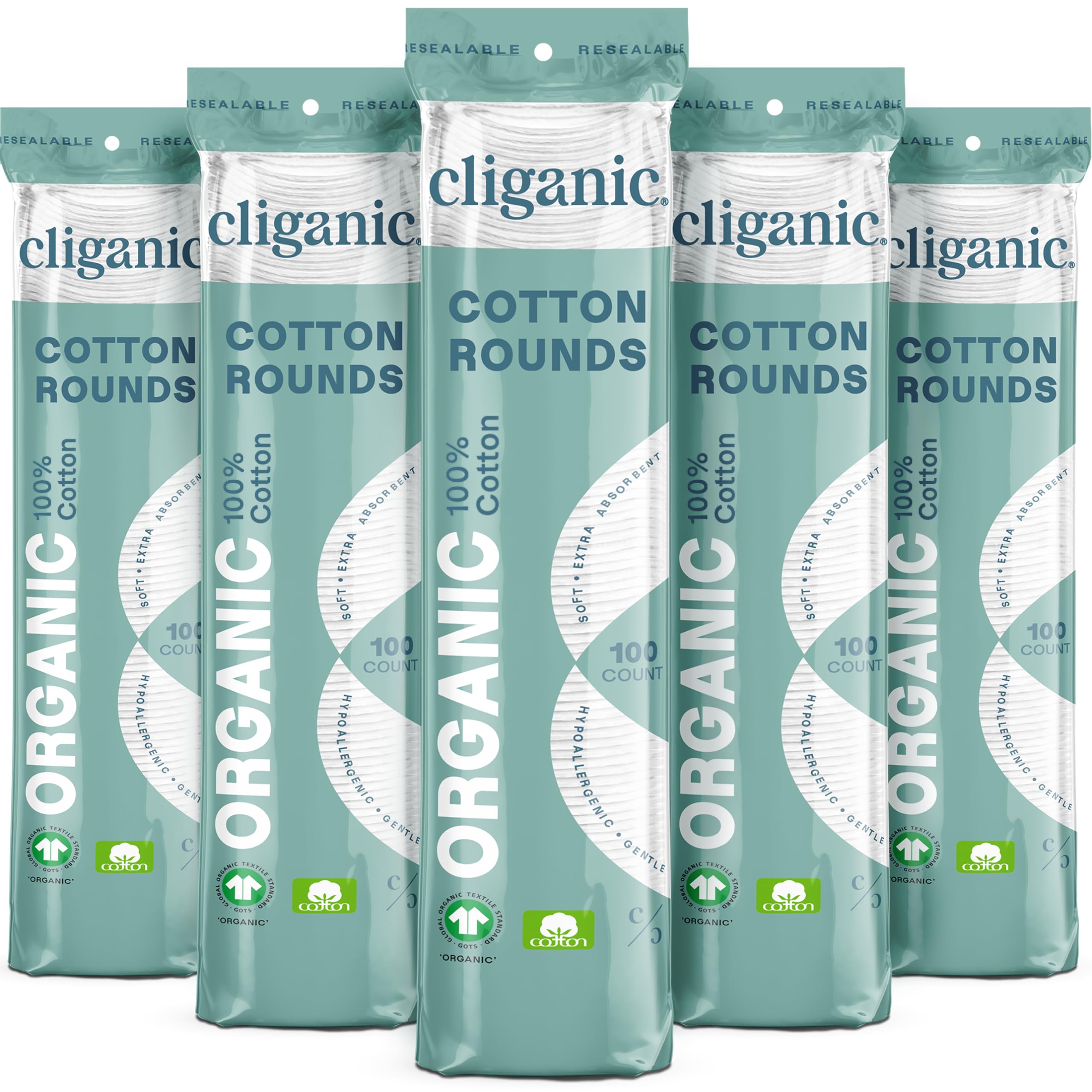 Cliganic Organic Cotton Rounds packaging varies to reflect eco-friendly branding and sustainable packaging.