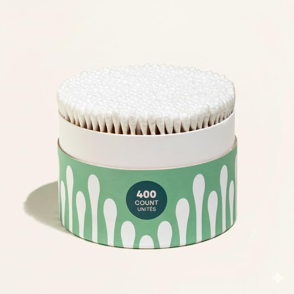 Cliganic Organic Cotton Swabs 400-count packaging highlighting eco-friendly paper sticks