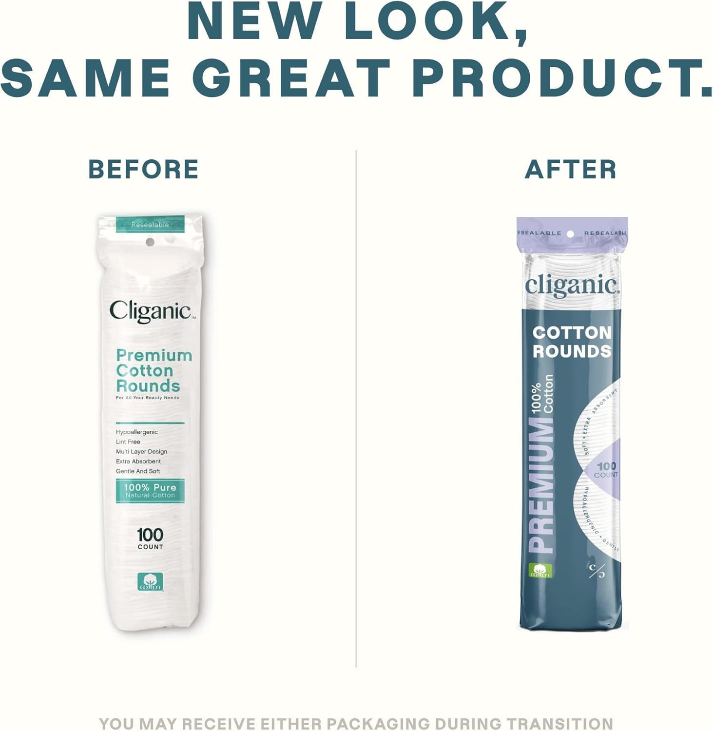 Cliganic Premium Cotton Rounds for Face 200-count box, ideal for gentle cleansing.