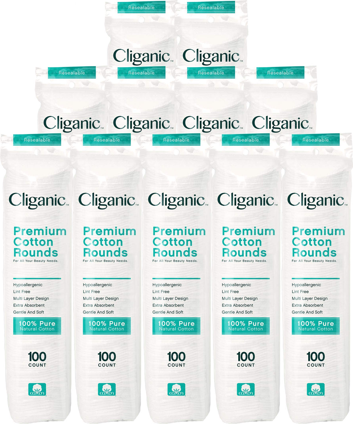 Cliganic Premium Cotton Rounds for Face, bulk 1200, soft and lint-free.