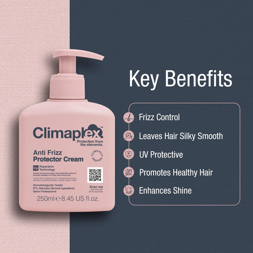Climaplex Crema Protectora anti-frizz: textura suave define rizos y aporta brillo.
