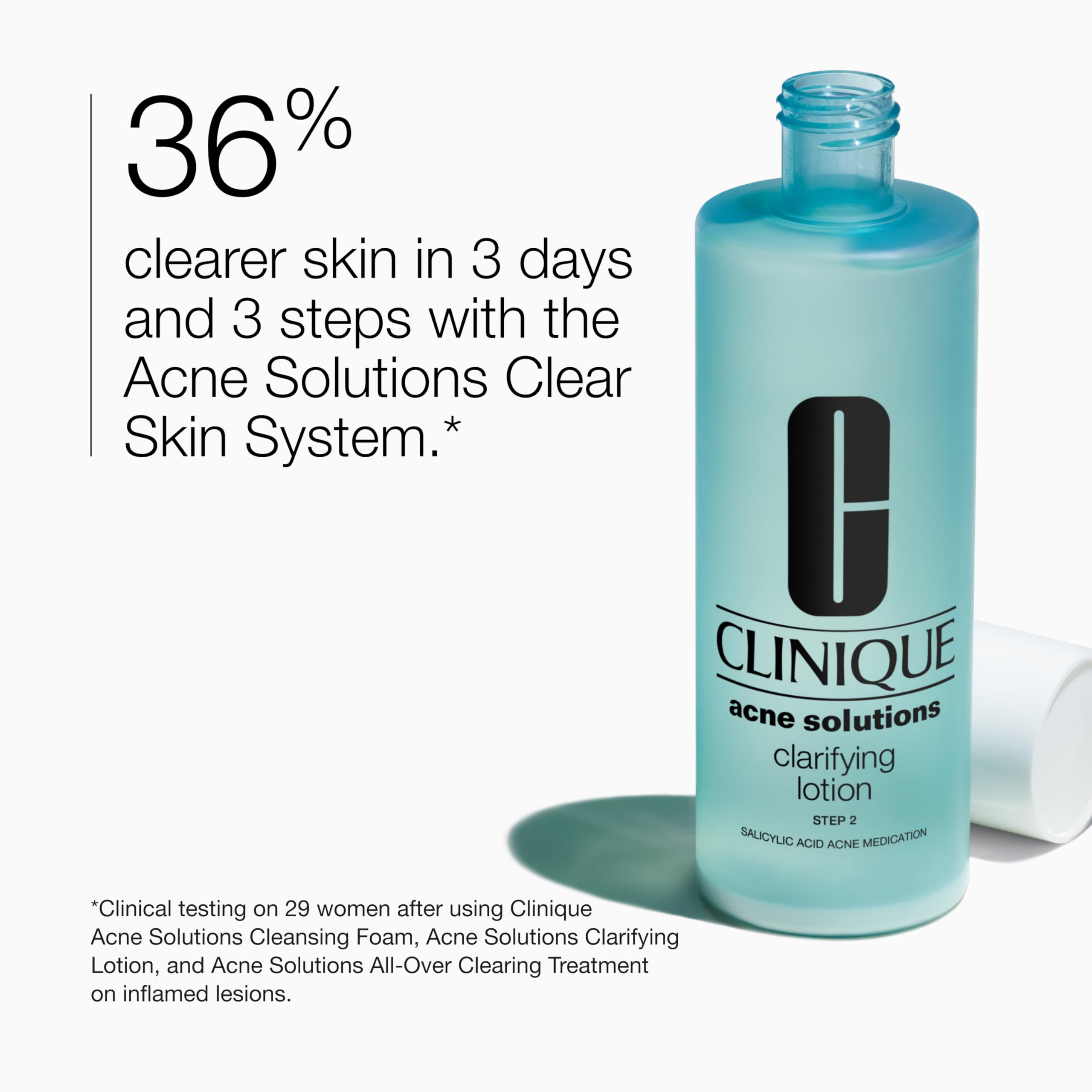 Clinique Acne Solutions Clarifying Lotion cotton-ball application demonstrates gentle exfoliation after cleansing.