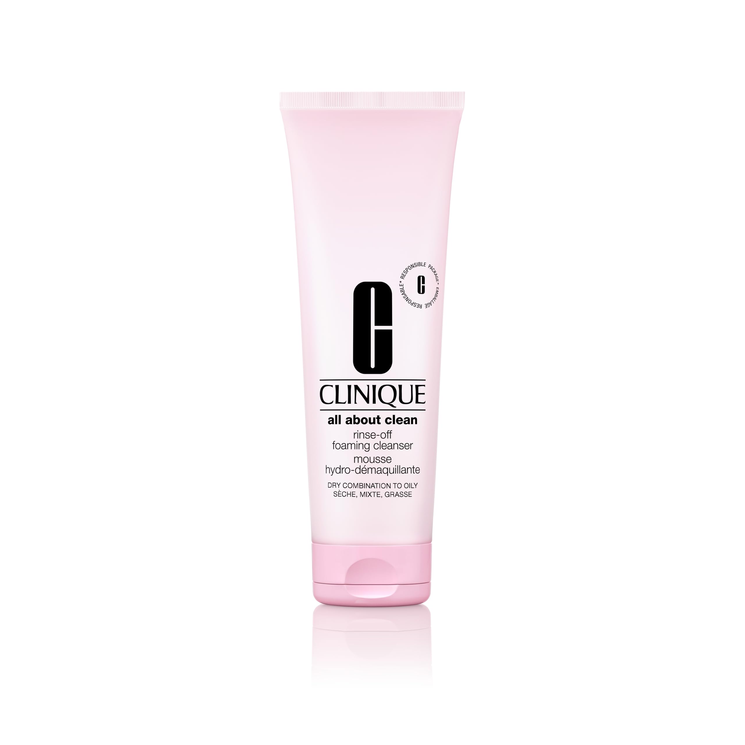 Clinique All About Clean bottle and foam for a gentle cleanse suitable for oily skin.