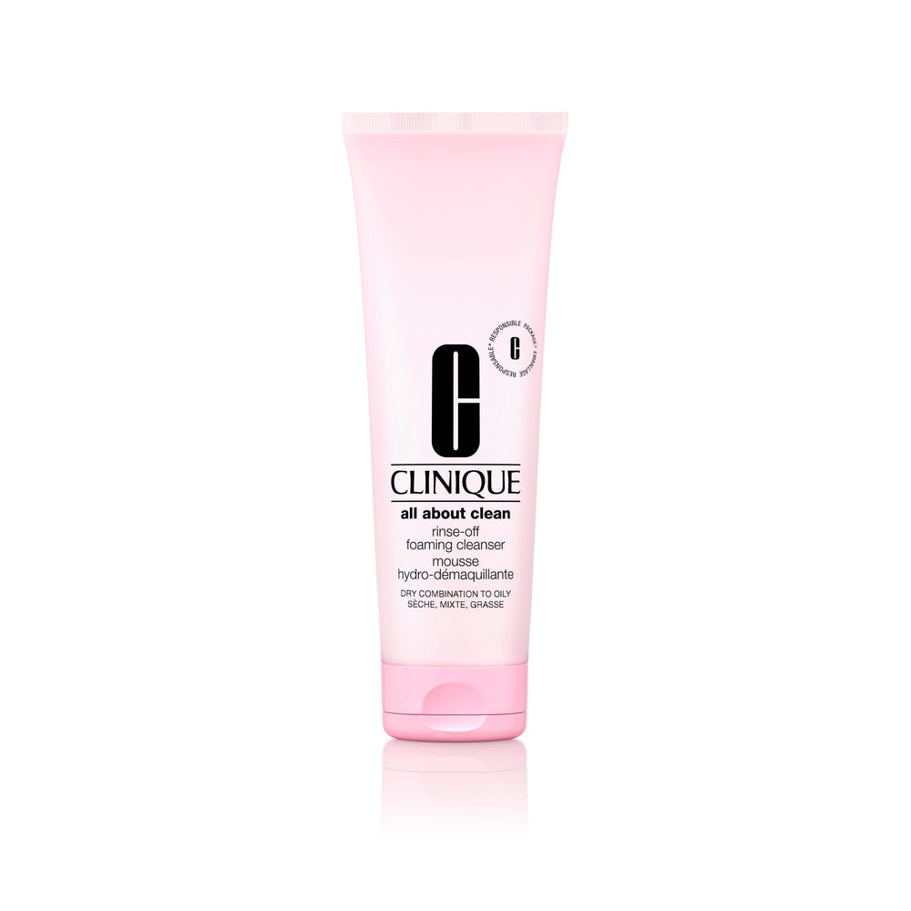 Clinique All About Clean bottle and foam for a gentle cleanse suitable for oily skin.