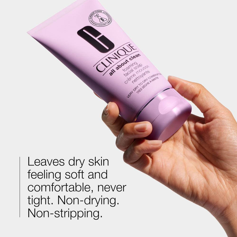 Clinique All About Clean Foaming Face Wash foam closeup showing creamy lather