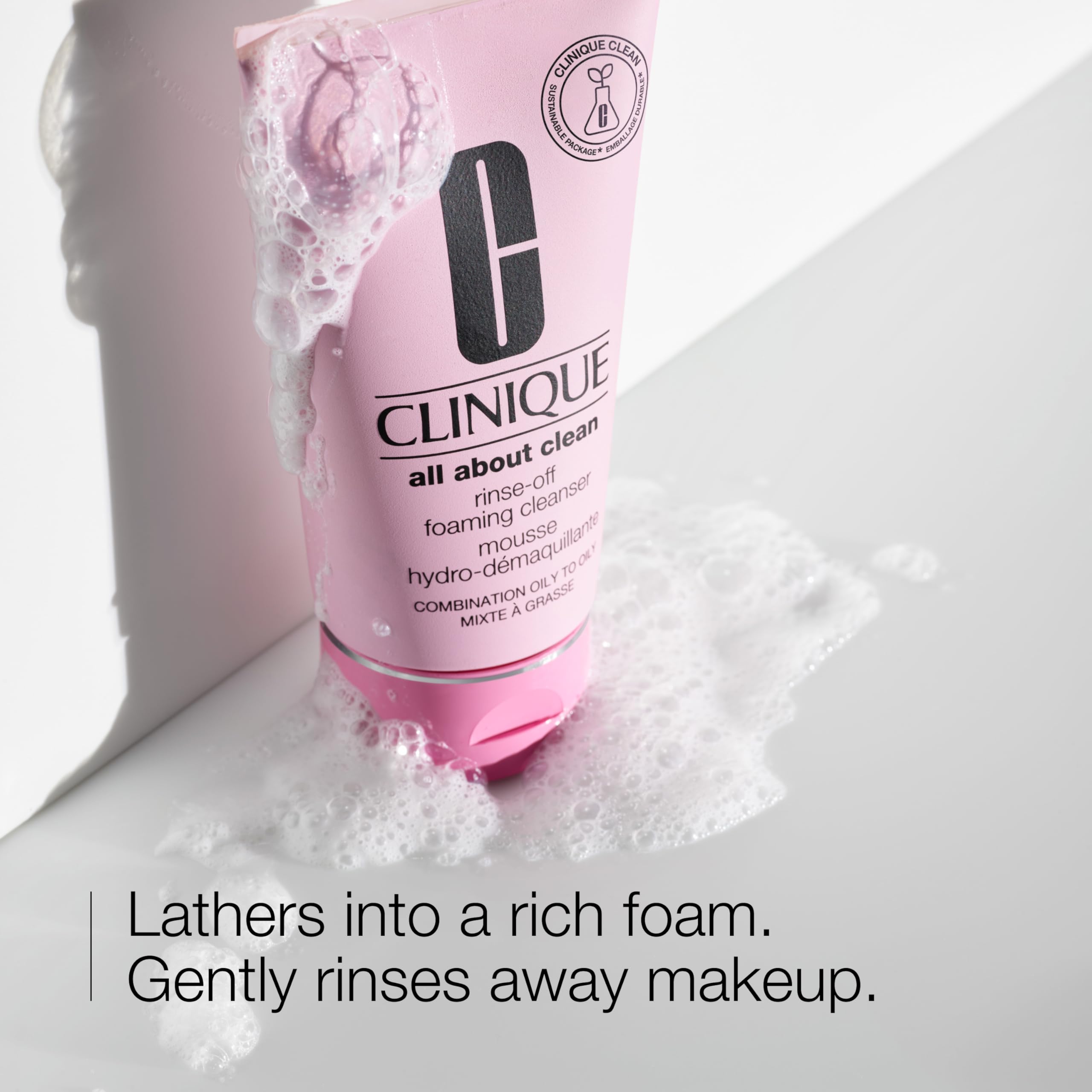Close-up of rich foam demonstrates a creamy lather that rinses away dirt.