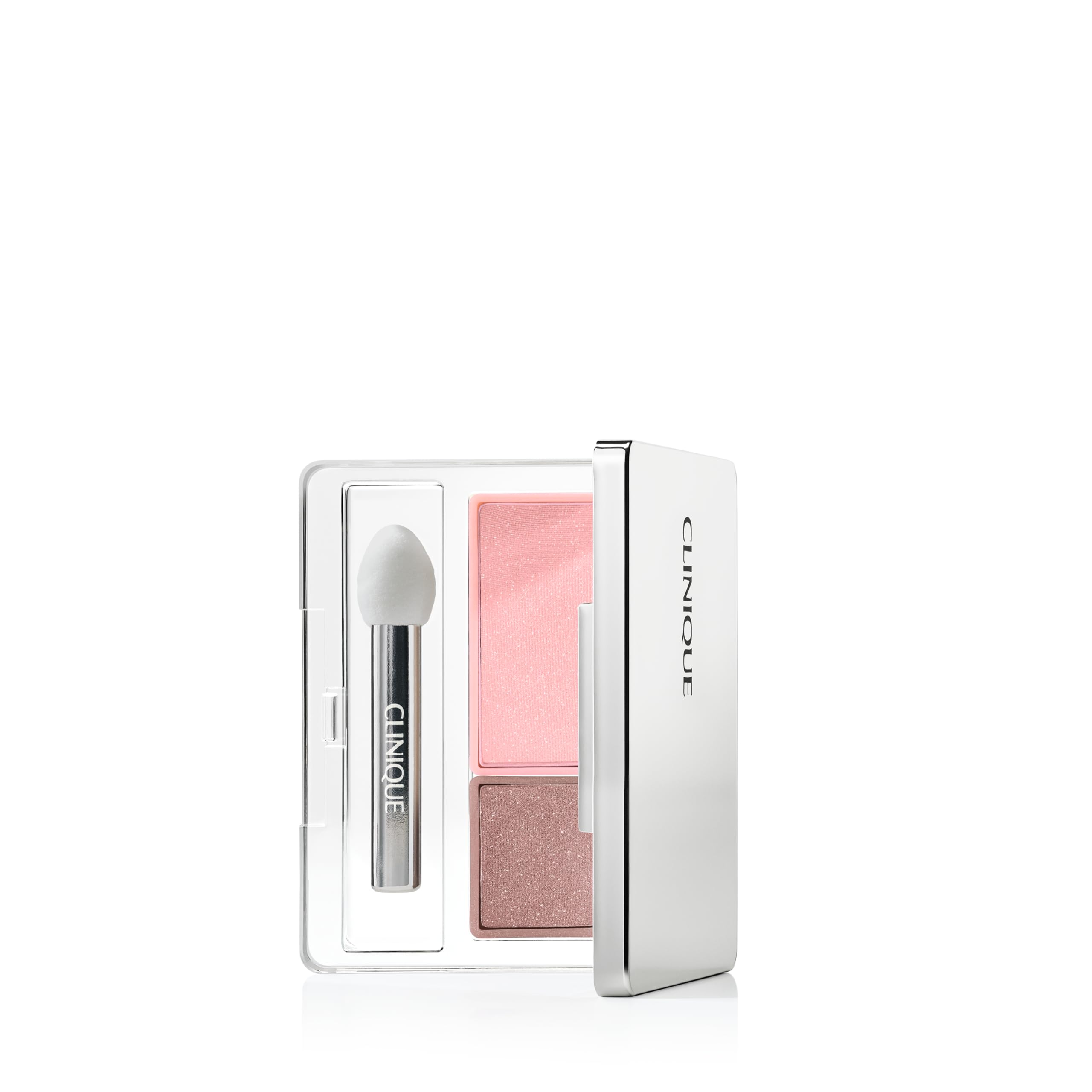 Clinique All About Shadow Duo Strawberry Fudge compact showing base and contour shades for balanced wear