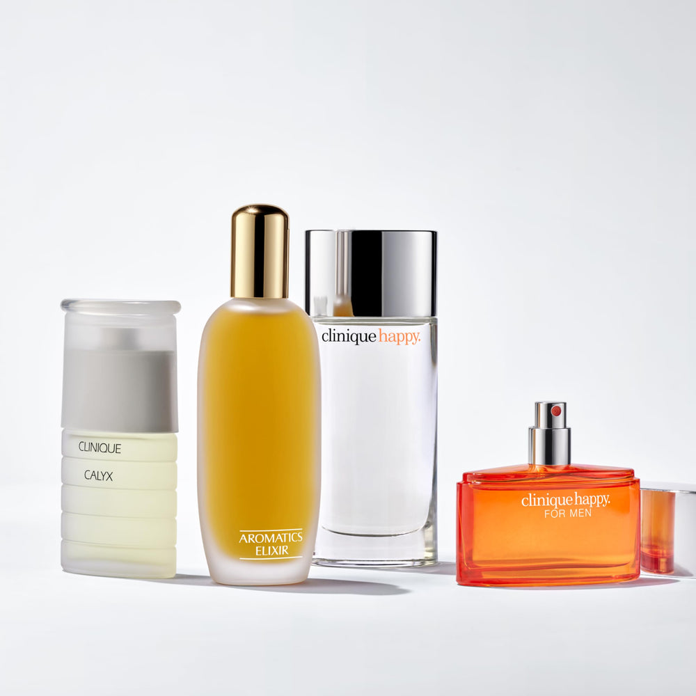 Clinique Calyx perfume spray application on skin.