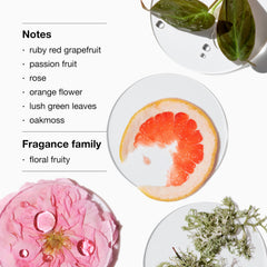 Clinique Calyx top notes: pink grapefruit and passionfruit.