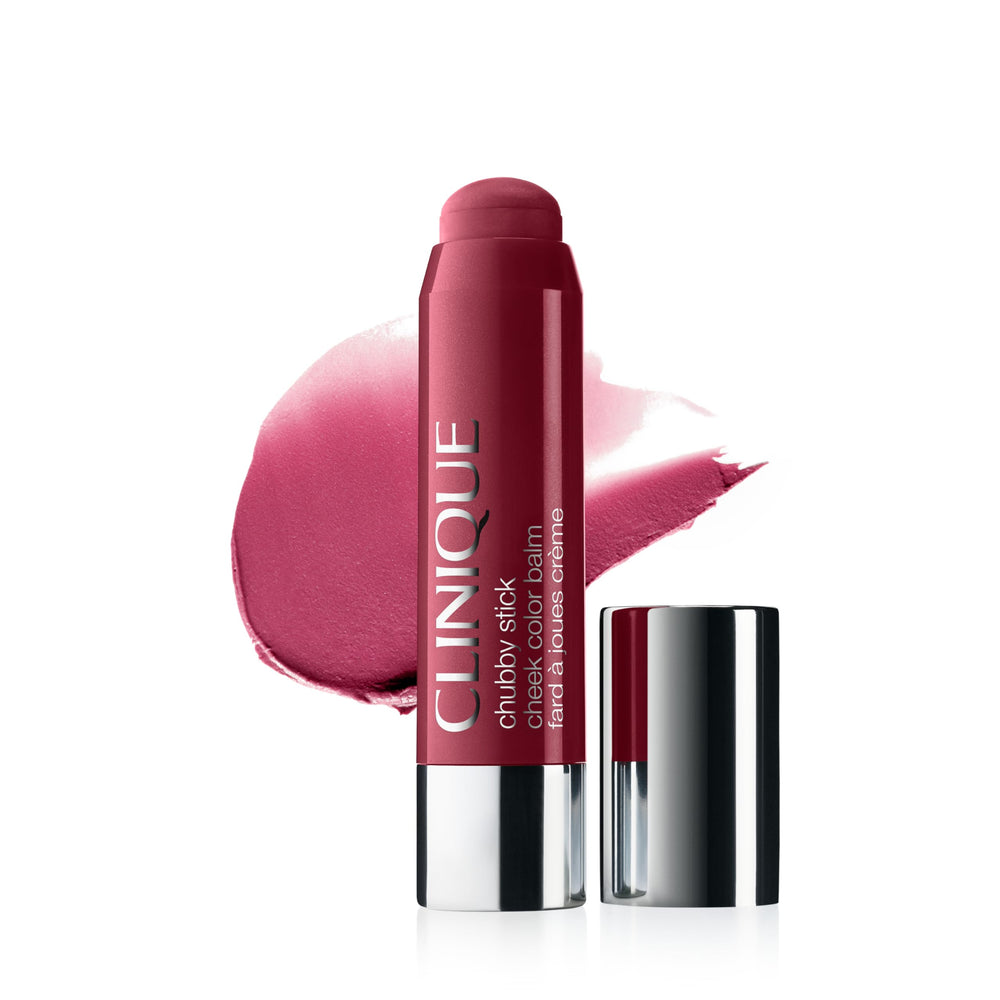 Clinique Chubby Cream Blush Stick packaging highlights its portable design for on-the-go touch-ups.