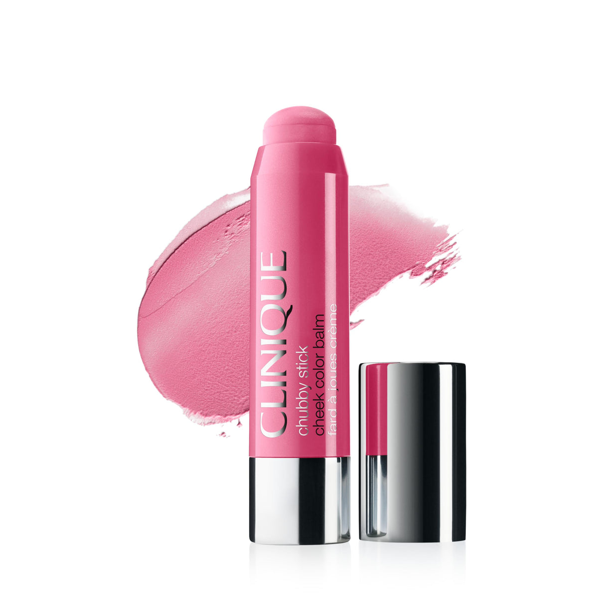 Clinique Chubby Stick Cheek Balm in Poppin' Pink for a natural glow.
