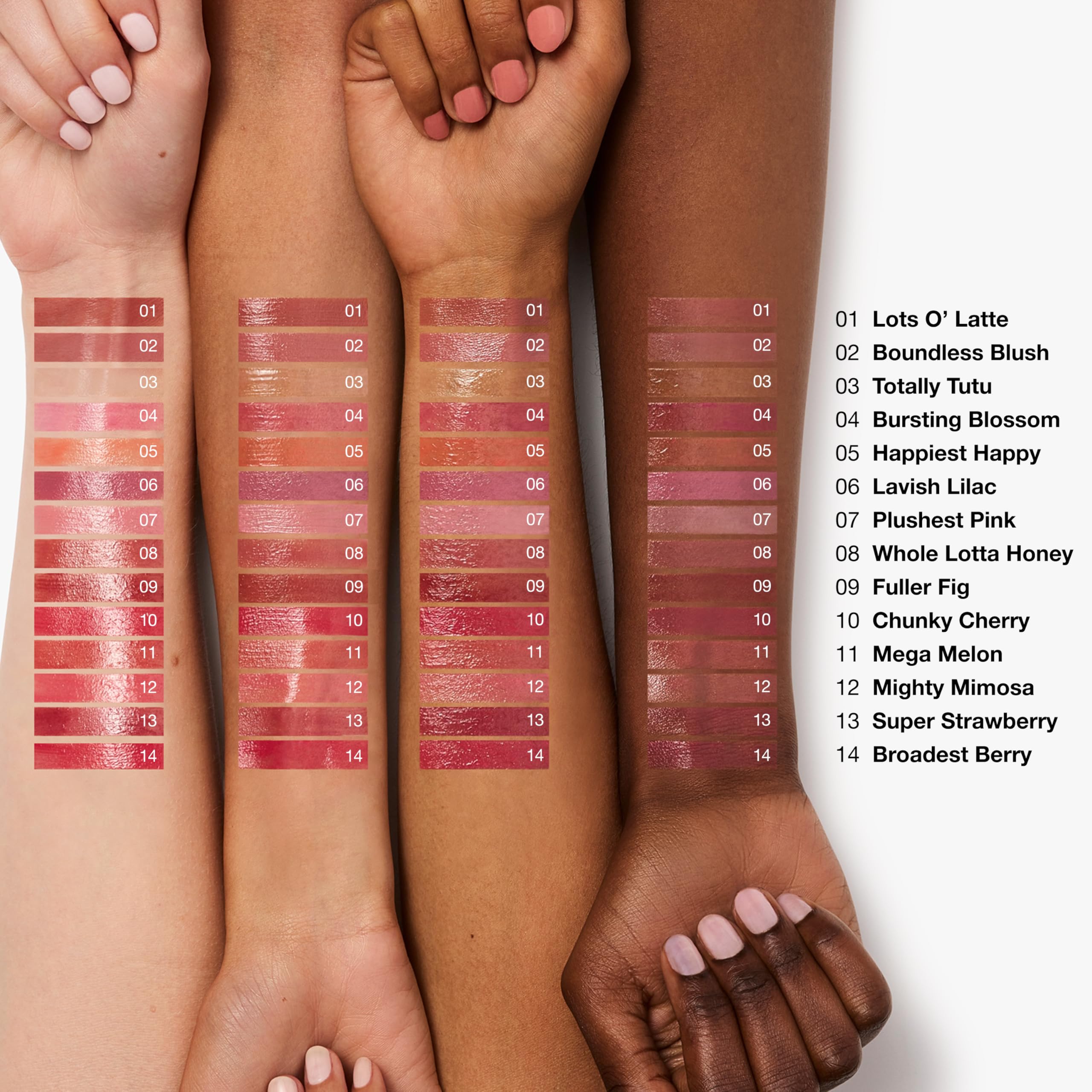 Clinique Chubby Stick shade range close up shows buildable color.