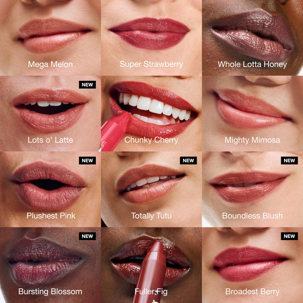 Clinique Chubby Stick Tinted Lip Colour Balm close-up texture showing moisturizing sheen.