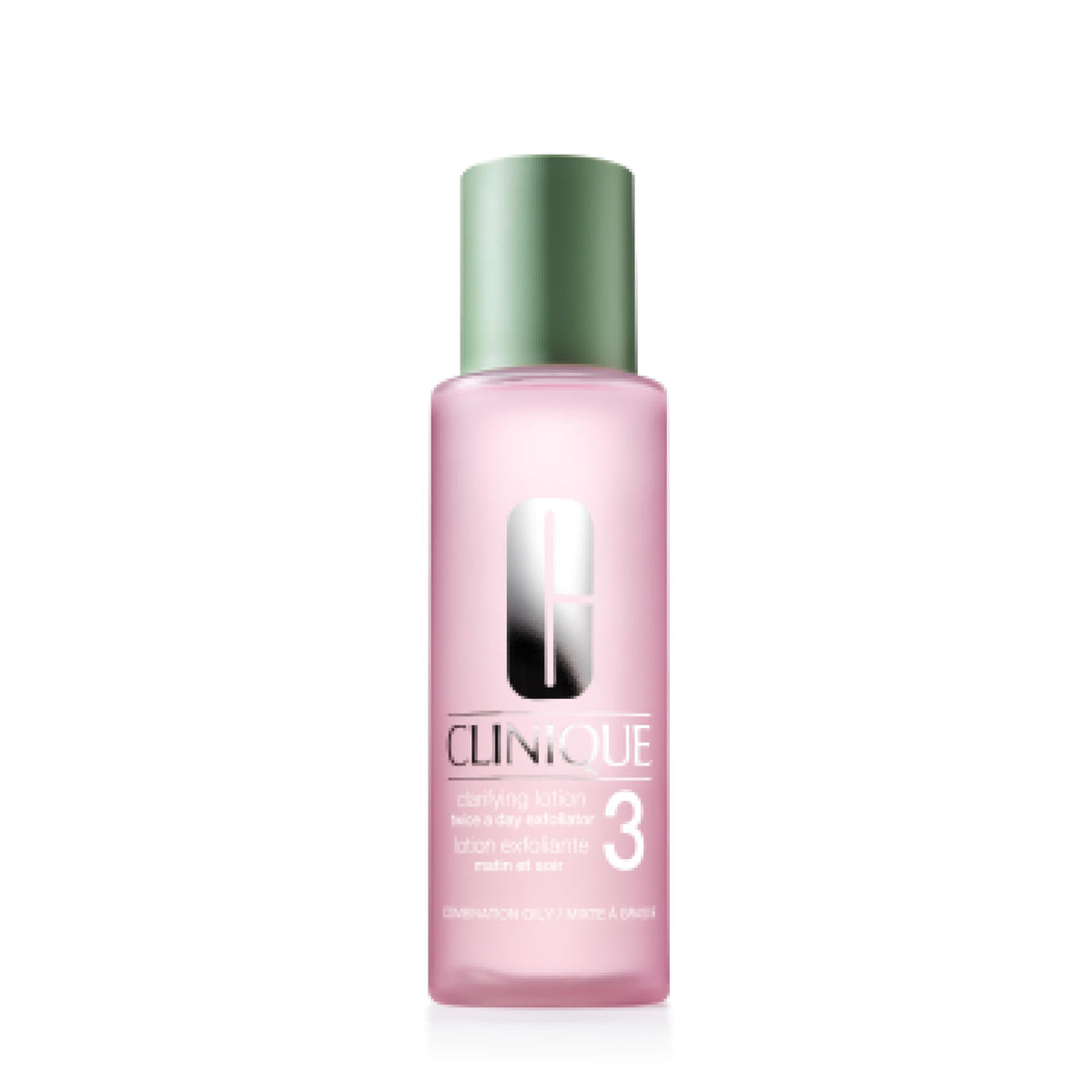 Clinique Clarifying Lotion 3, botella, exfolia suave y elimina impurezas para piel fresca.