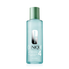 Clinique Clarifying Lotion 4 bottle pour demonstrates oil-control benefits for oily skin.