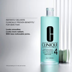 Closeup of Clinique Clarifying Lotion 4 texture highlighting liquid exfoliant.
