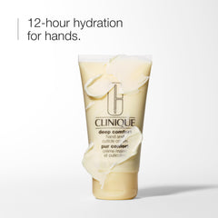 Clinique Deep Comfort Hand Cream application shows smooth, moisturized hands after use.