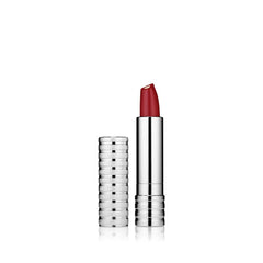 Clinique Dramatically Different Lipstick Angel Red on lips with smooth, long-lasting pout.