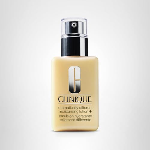 Clinique Dramatically Different Moisturizing Lotion+ displayed with skincare products on shelf.