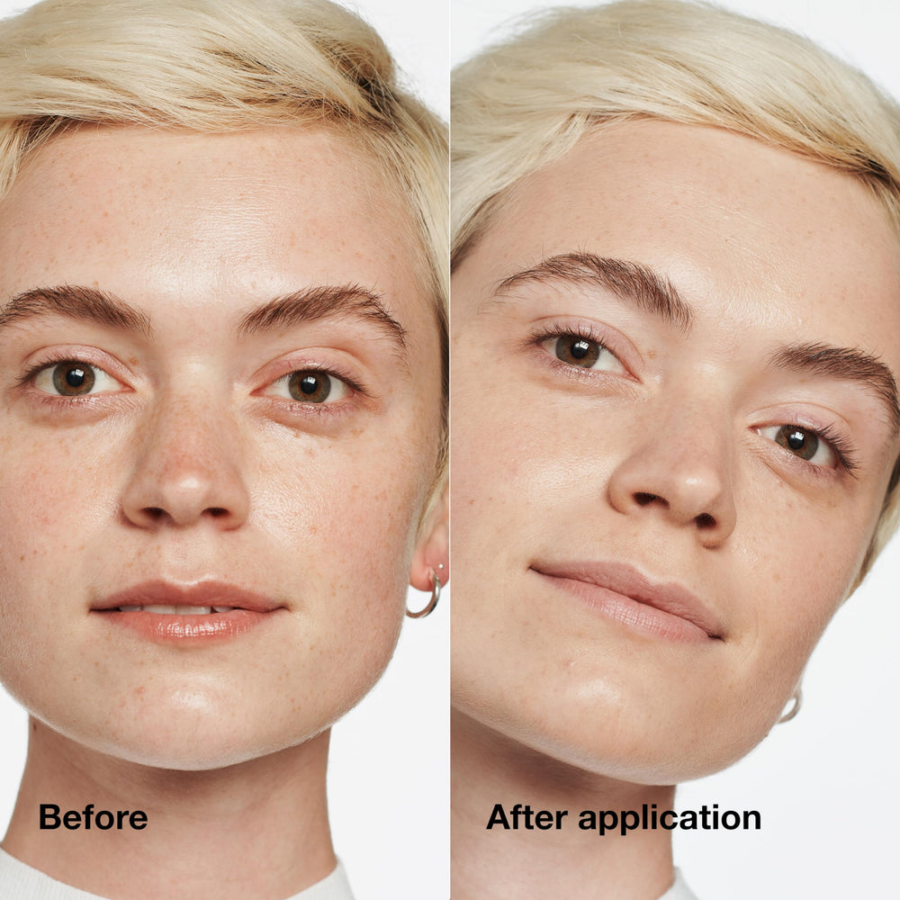 Close-up shows creamy texture and flexible coverage for dry and oily skin.