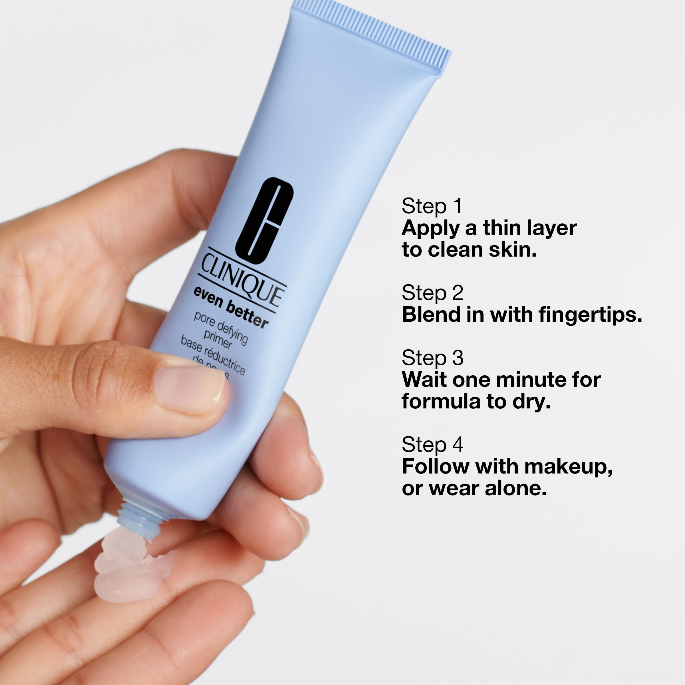 Clinique Even Better Pore Defying Primer swatch shows matte finish and hydration on skin.