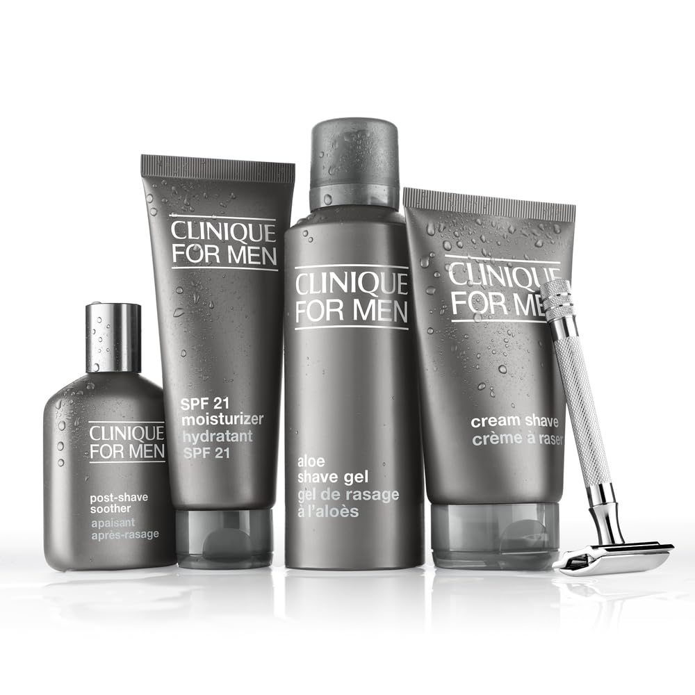 Clinique For Men Aloe Shaving Gel application shows smooth glide before shaving.