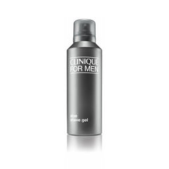 Clinique For Men Aloe Shaving Gel bottle highlights oil-free formula for all skin types.