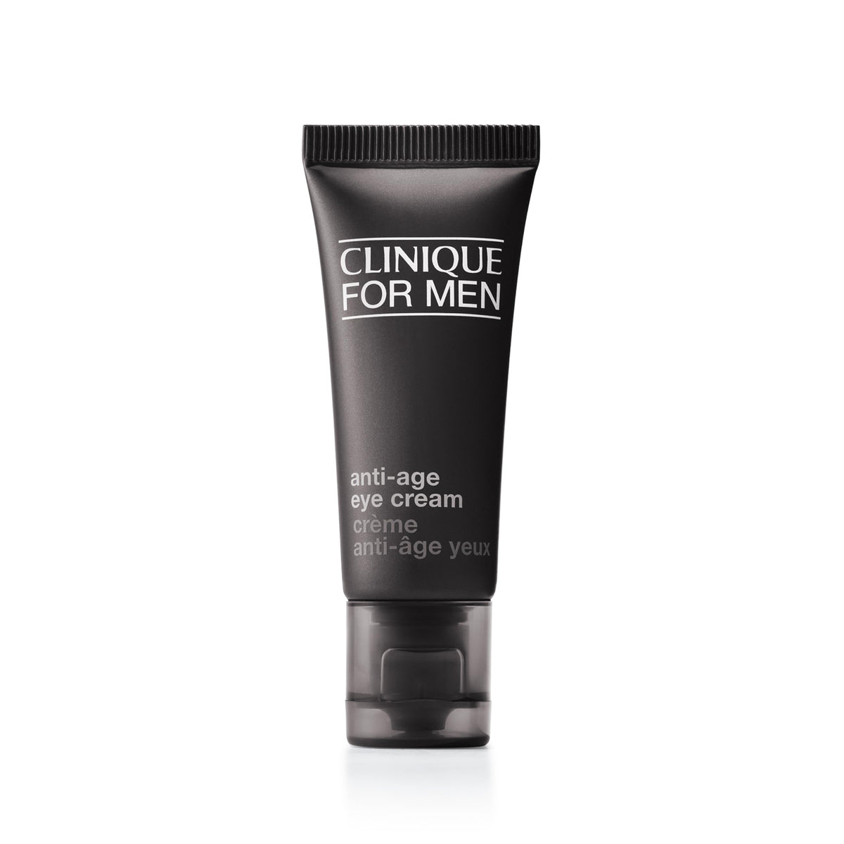 Clinique For Men anti-age eye cream tube closeup highlighting hydrating formula for the eye area
