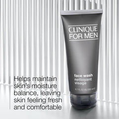 Clinique For Men Face Wash foam-lather gently removes dirt and oil while supporting moisture balance.