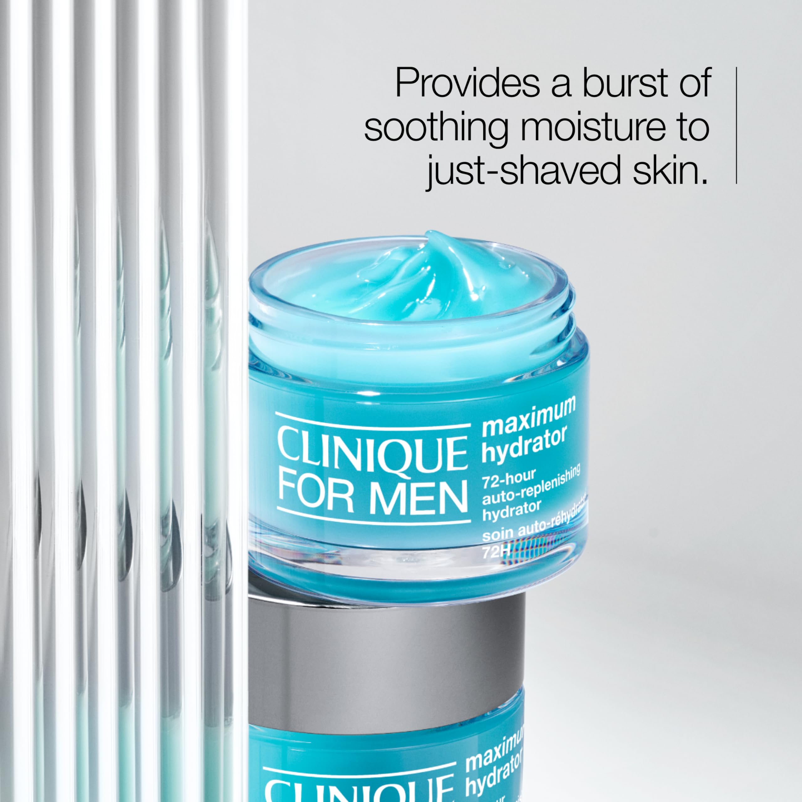 Clinique for Men Maximum Hydrator swatch shows gel-cream texture on skin.