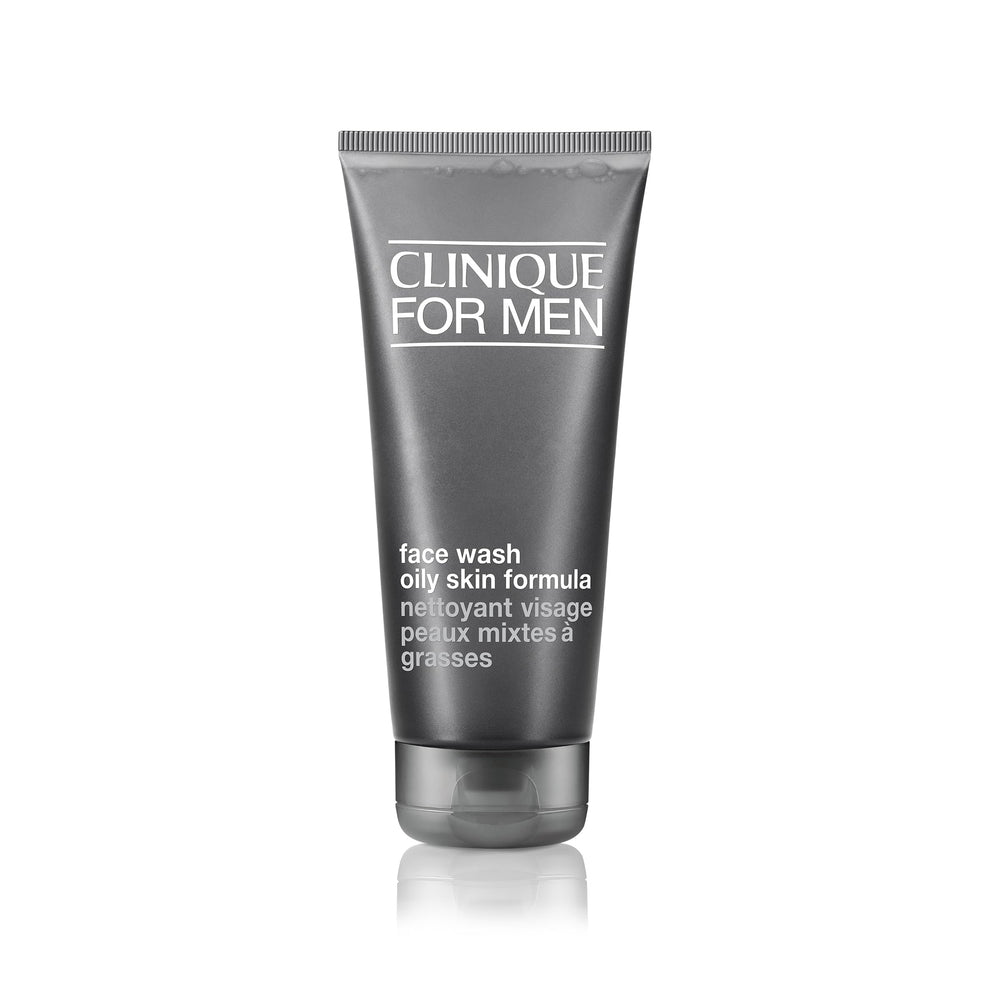 Clinique For Men oil-control face wash bottle demonstrates oil-free cleansing for refreshed skin.