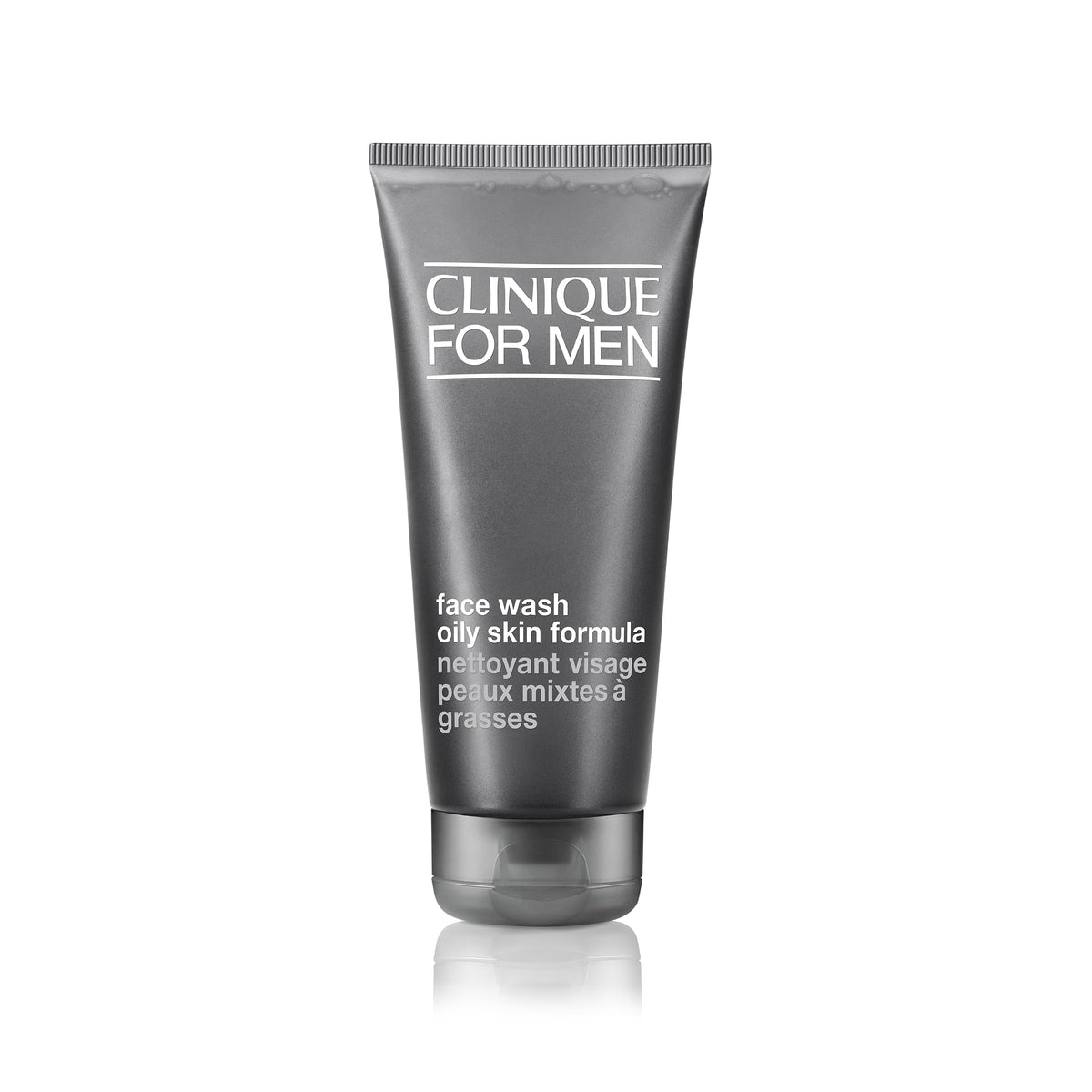 Clinique For Men oil-control face wash bottle demonstrates oil-free cleansing for refreshed skin.