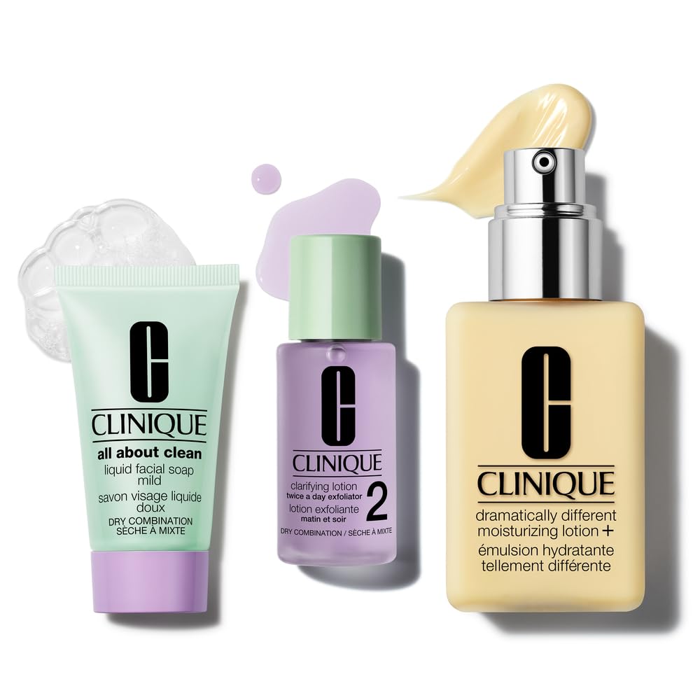 Clinique Great Skin Great Deal Gift Set box showcasing the 3-step routine for dry to combo skin.