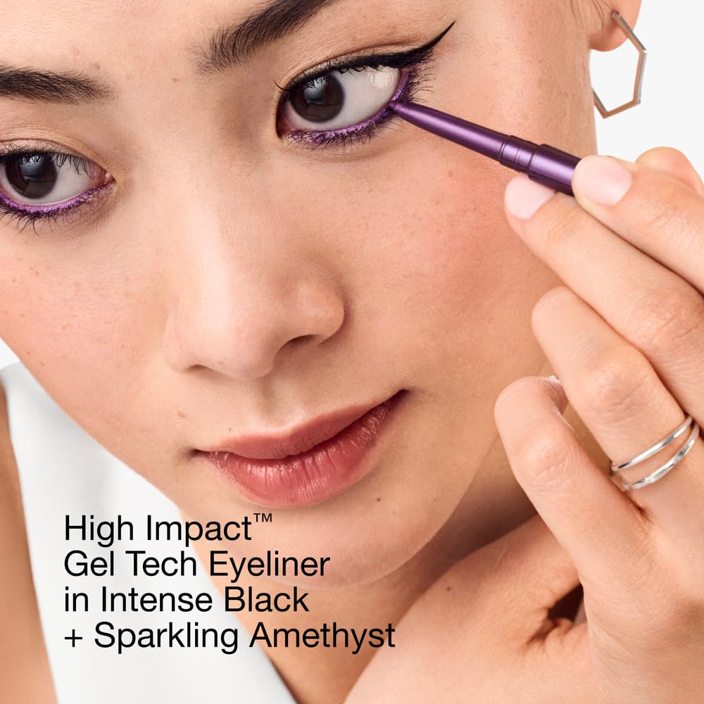 Clinique High Impact Gel Tech Eyeliner Pencil metallic finish shine on eyelid.