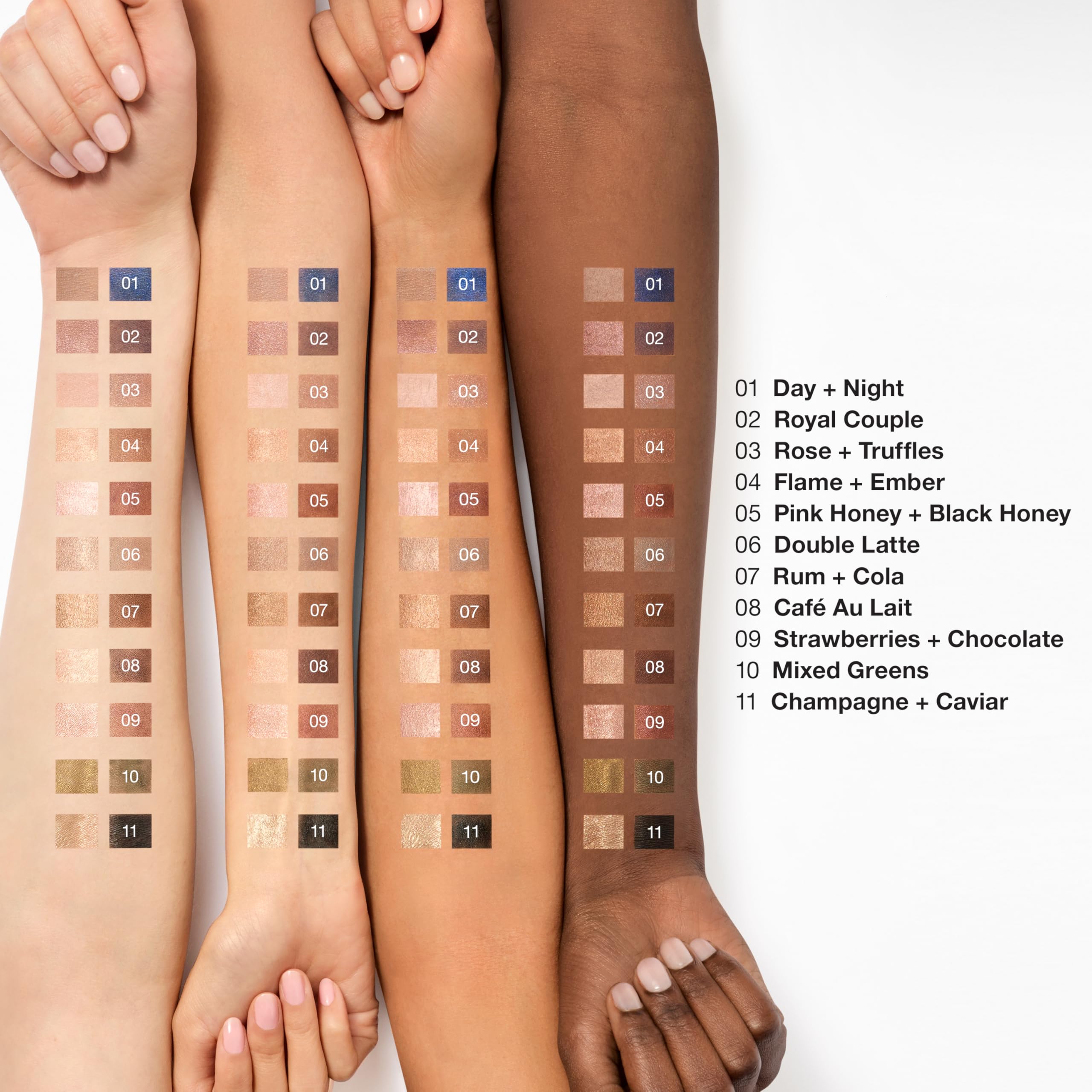 Clinique Shadow Play neutrals to blues swatch shows versatile options.