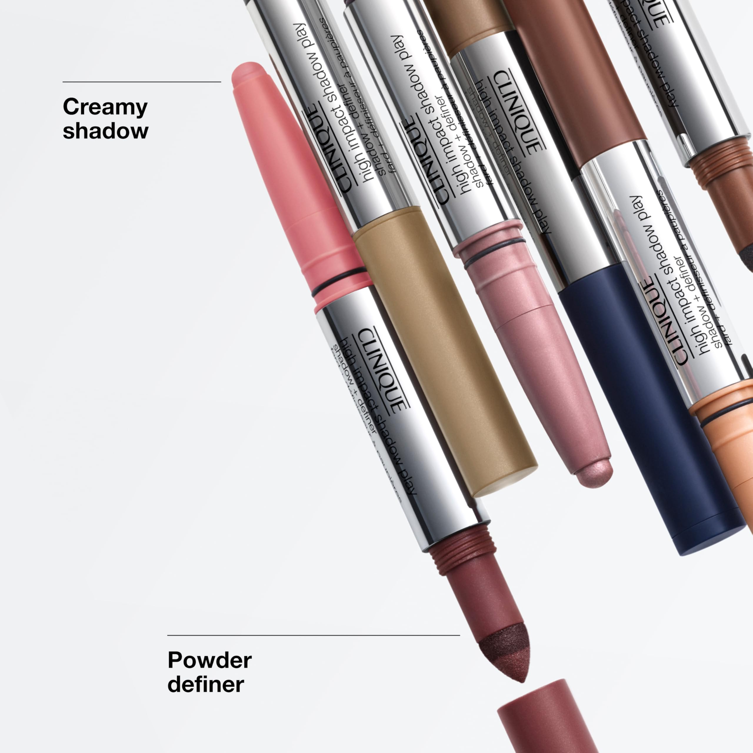 Clinique High Impact Shadow Play travel-friendly compact with dual-ended design.