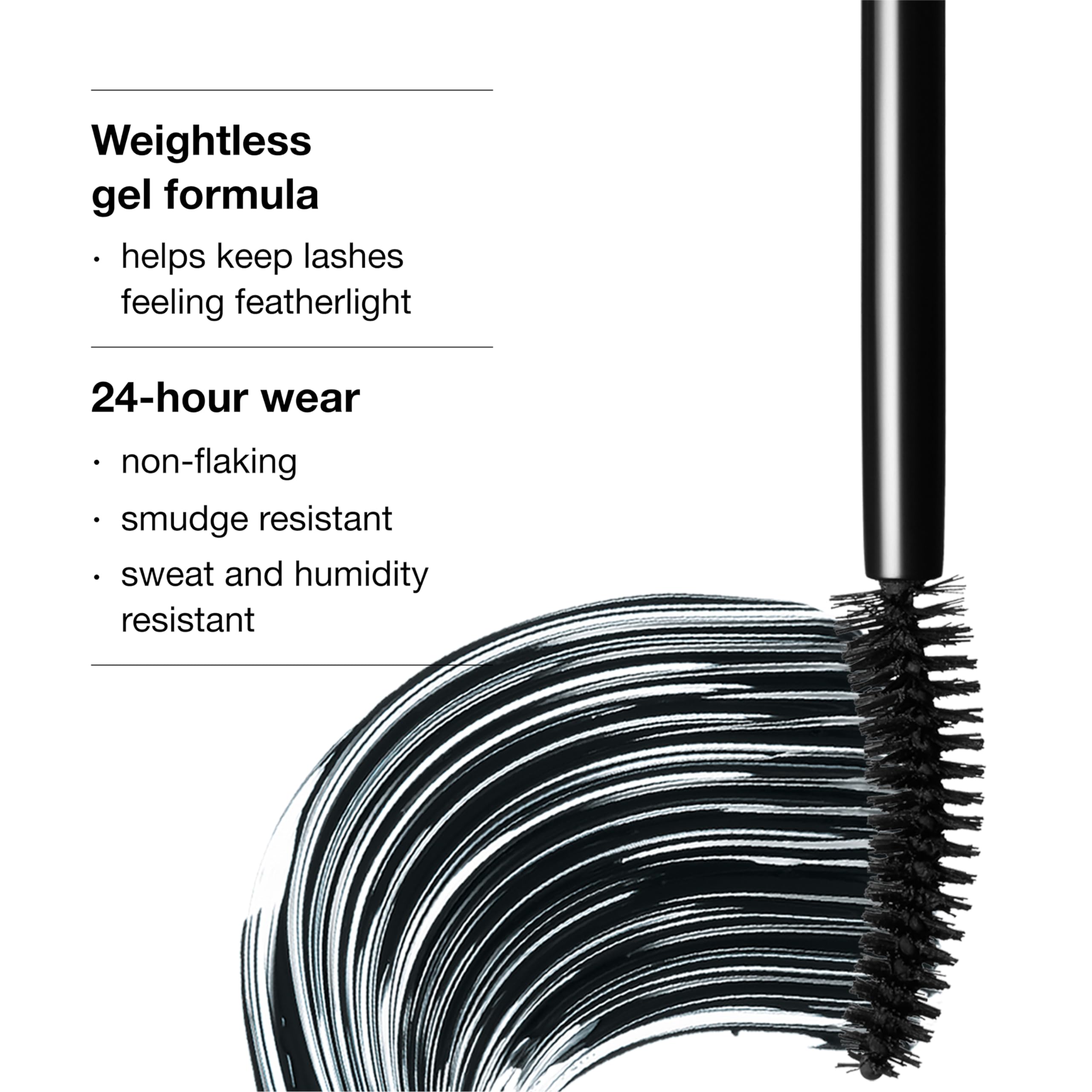 Clinique mascara demonstrates a visible 24-hour lift for durable lash definition.