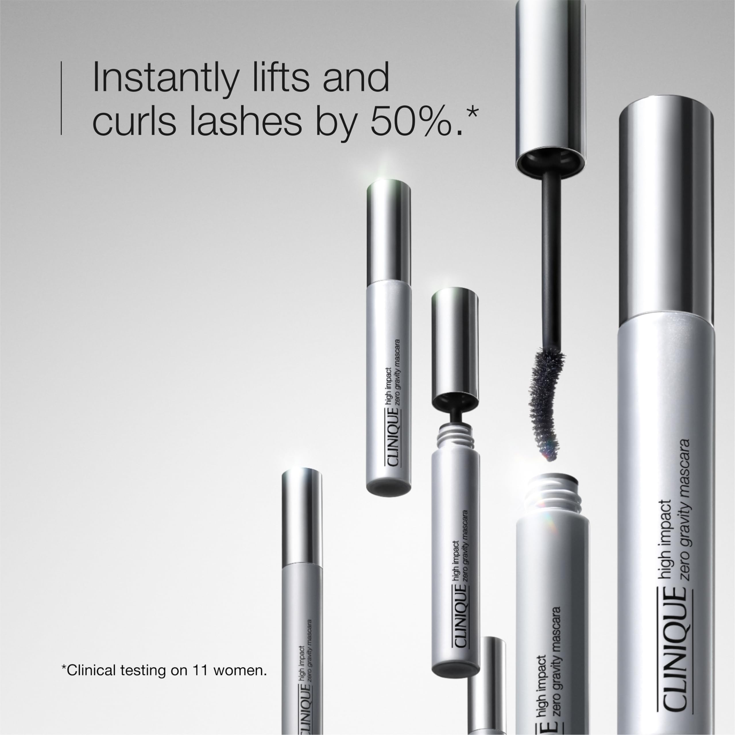 Clinique Zero Gravity curved-brush application lifts and defines each lash.