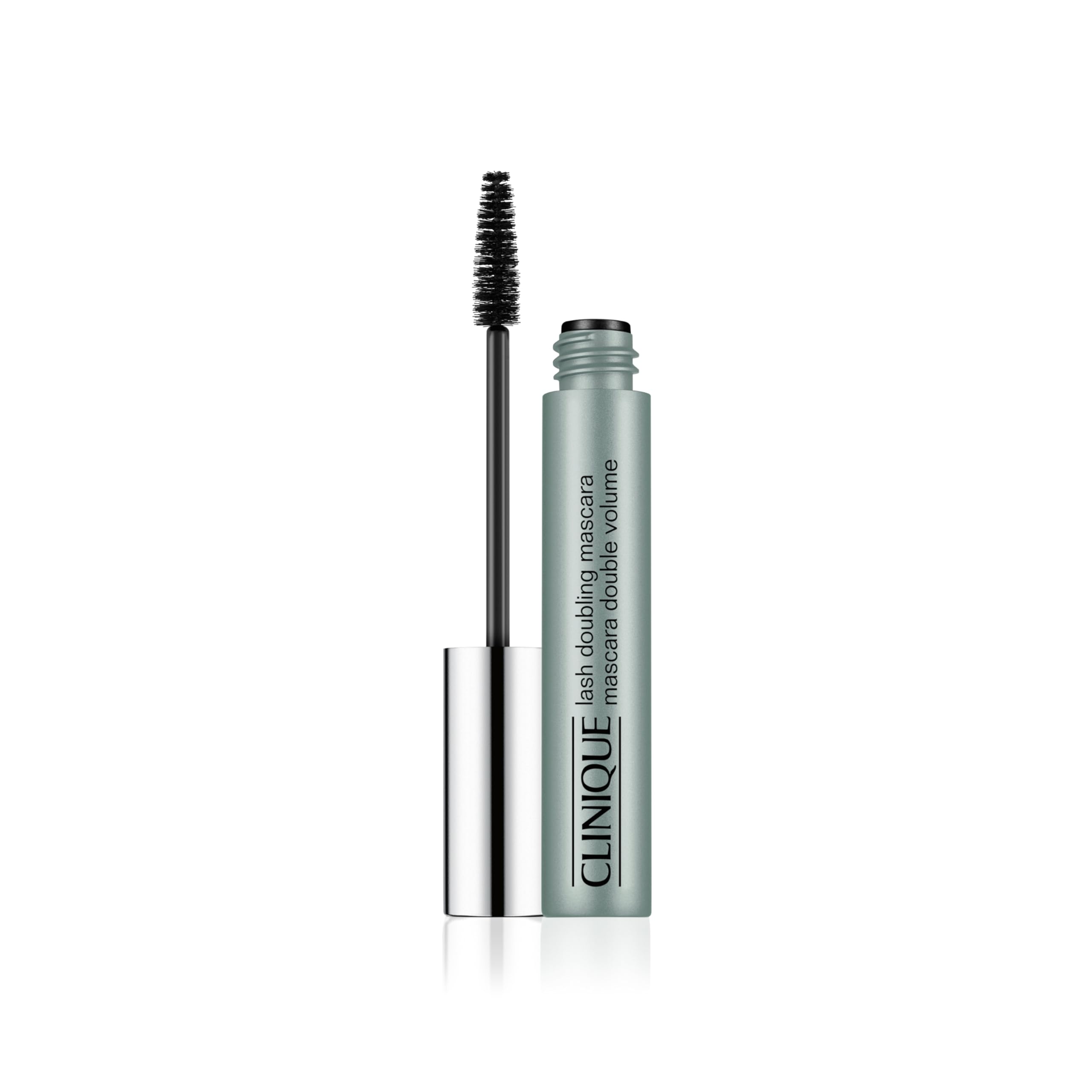 Clinique Lash Doubling Mascara brush close-up with tapered bristles for precise application.