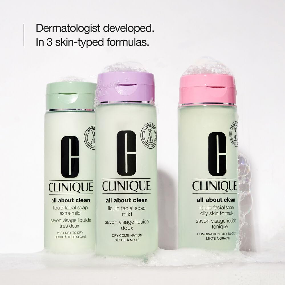 Clinique Liquid Facial Soap allergy-tested label indicating sensitive-skin suitability.