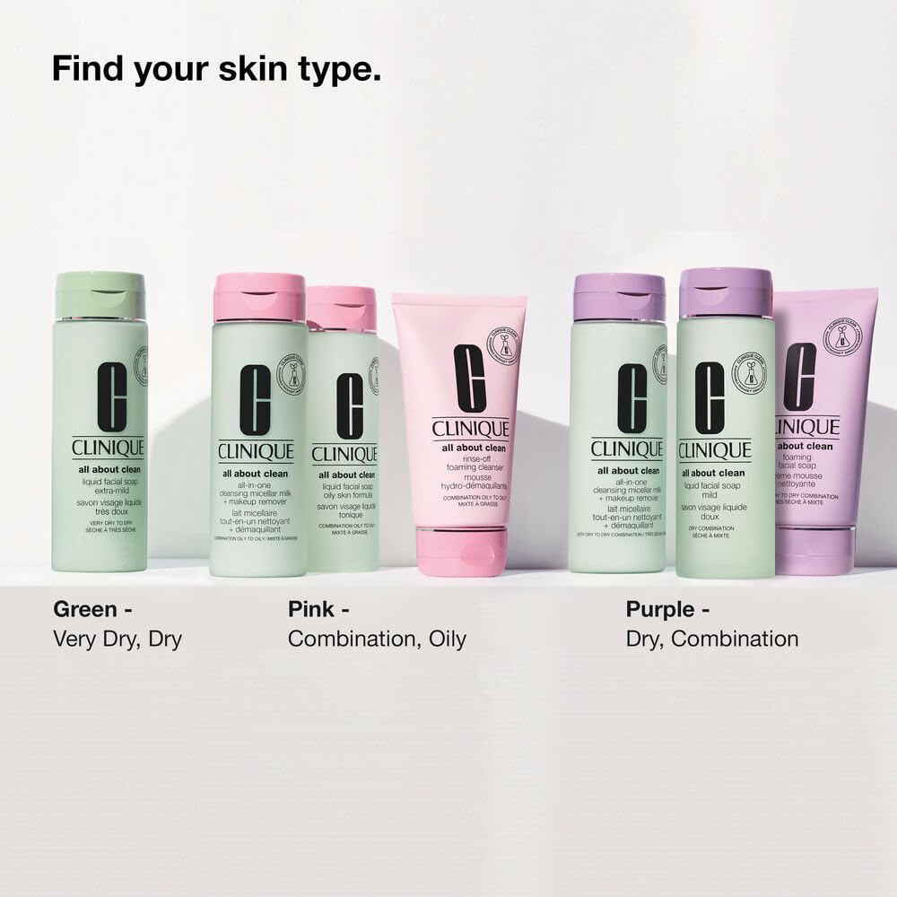 Clinique Liquid Facial Soap foamy lather illustrating quick rinse for refreshed skin.