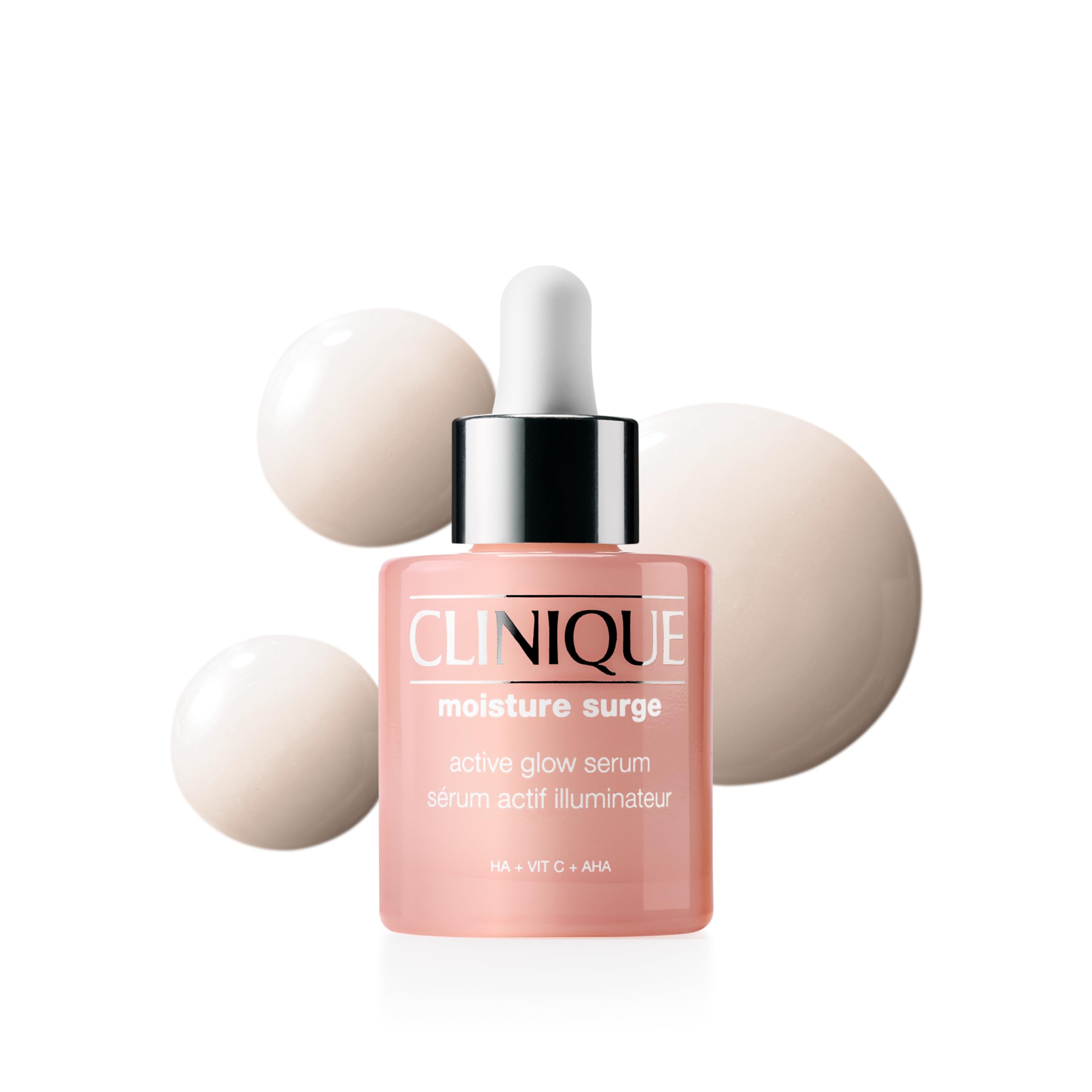 Clinique Moisture Surge Active Glow Serum bottle closeup with milky texture for hydration