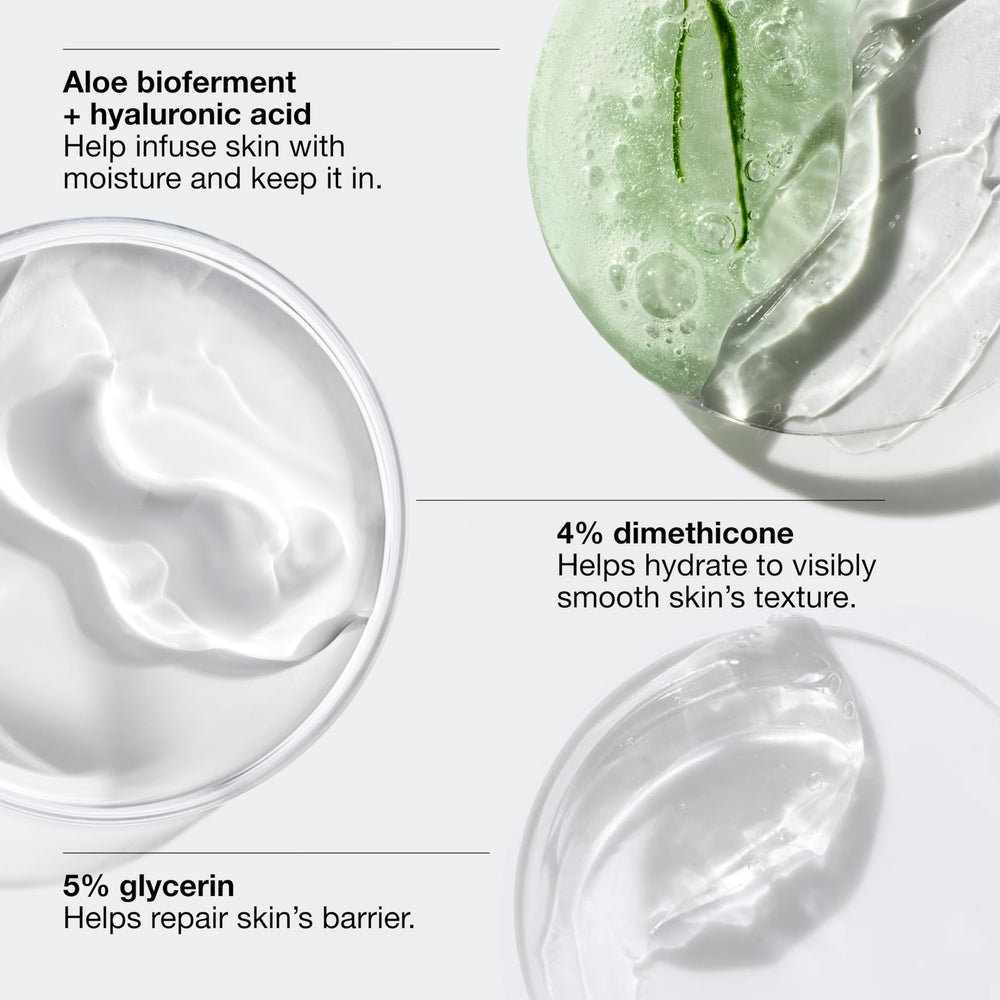 Cream texture close up highlighting cloud like, fast absorbing formula.