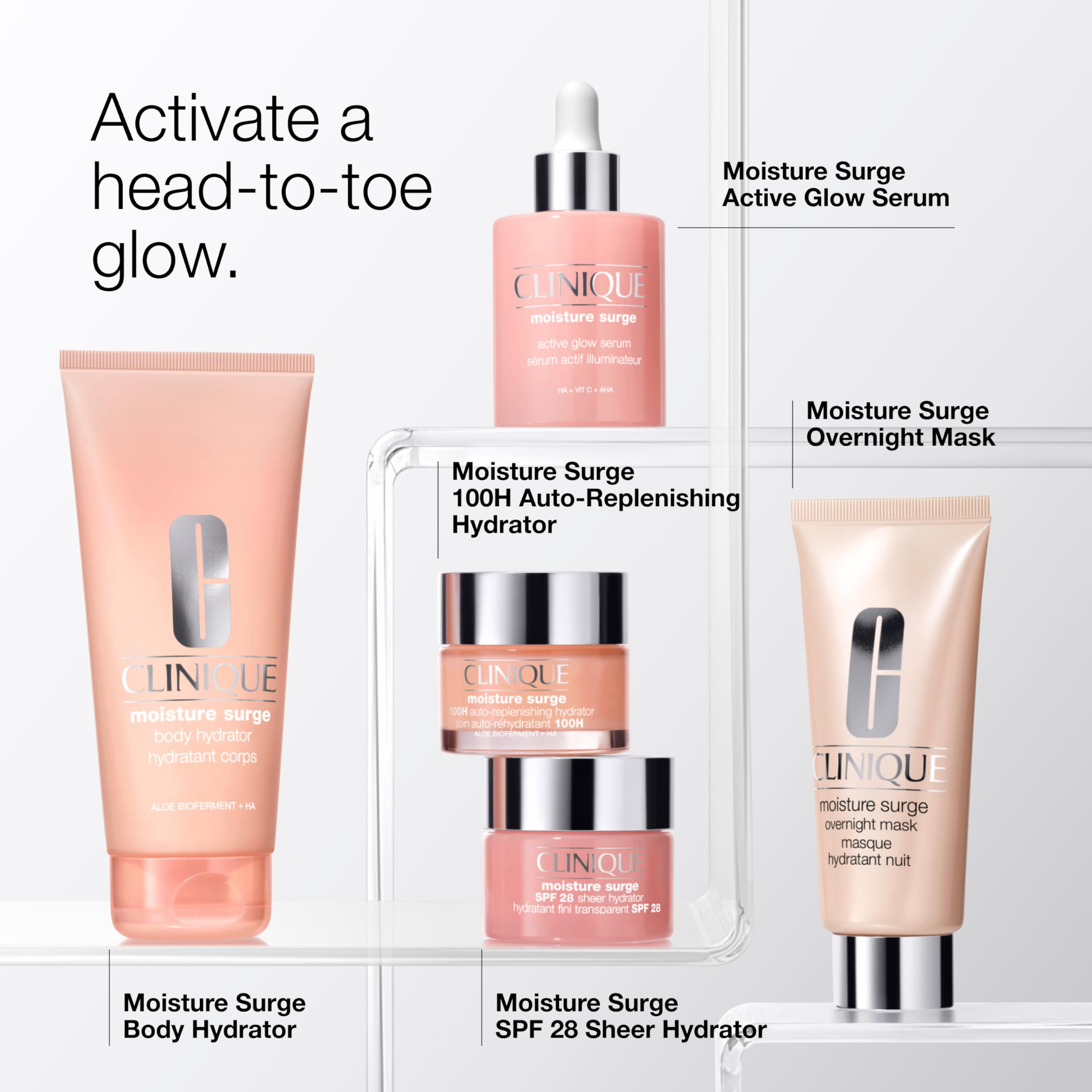 Hyaluronic acid in Clinique Moisture Surge hydrator boosts moisture retention.