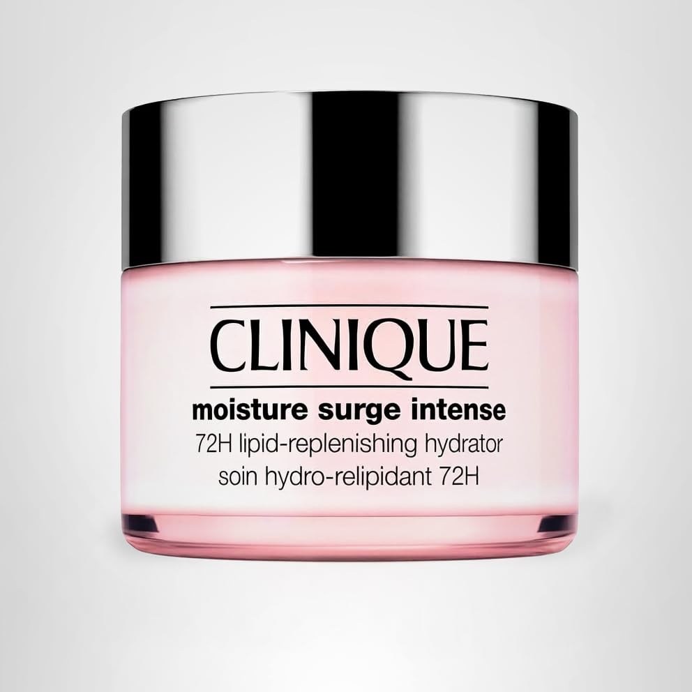 Dermatologist-tested seal on Clinique Moisture Surge Intense packaging for safe daily use.