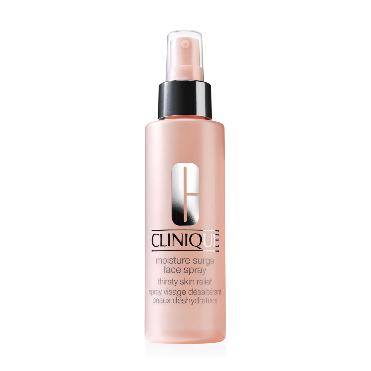Clinique Moisture Surge oil-free face spray bottle pour delivering light hydration on the go