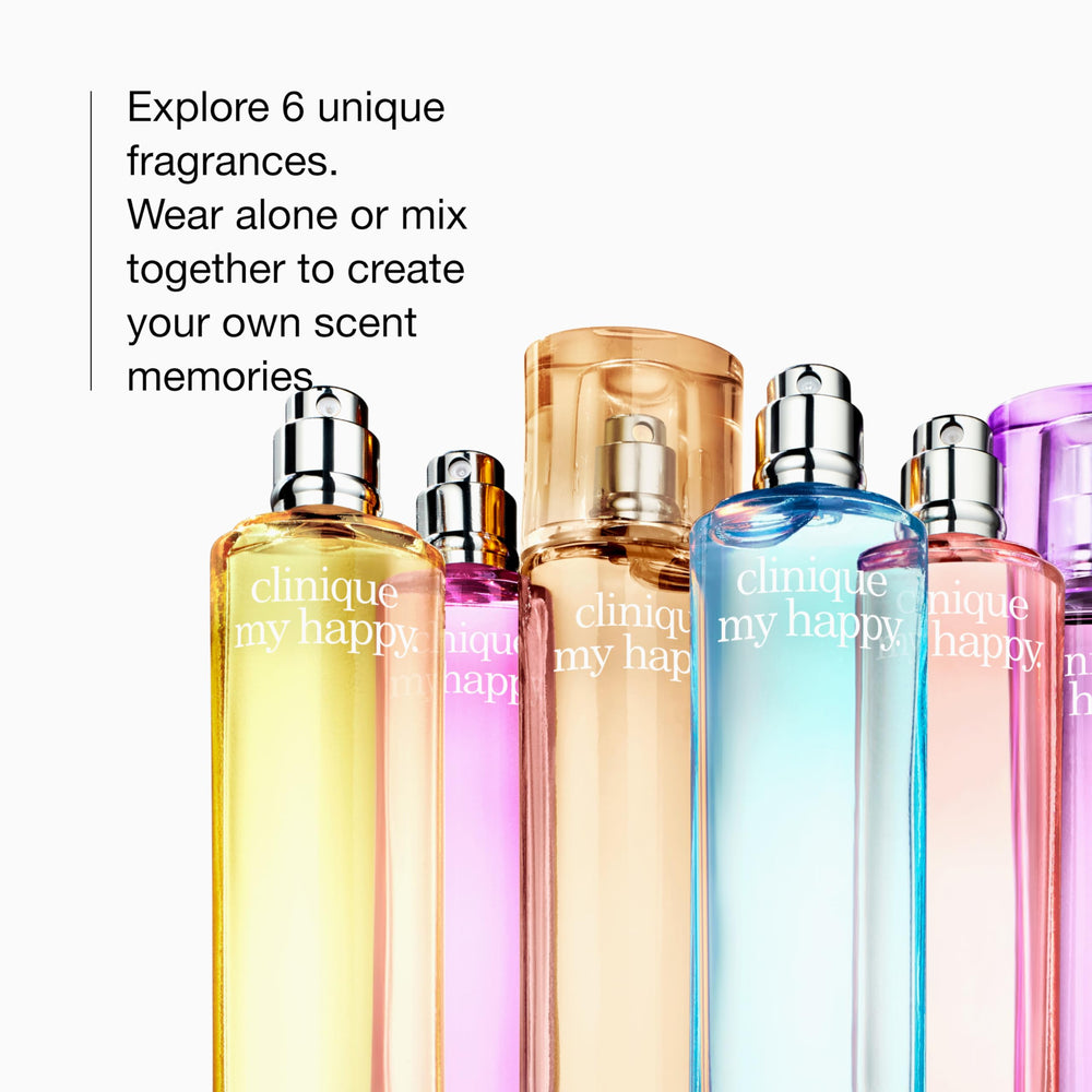 Clinique My Happy Indigo Mist bottle pour feels refreshing and clean.