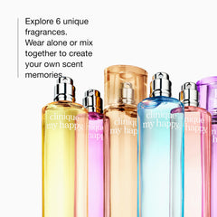 Clinique My Happy Indigo Mist bottle pour feels refreshing and clean.